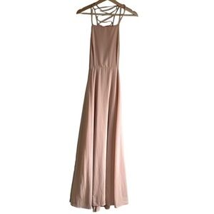 Lulus Bridesmaids Dress Women’s Size Small Maxi Open‎ Back Lace up Blush Pink